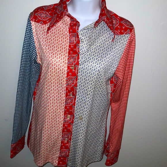 Preloved Vintage Button Down Red/White/Blue Retro Cottagecore Shirt Sz S - Picture 6 of 8